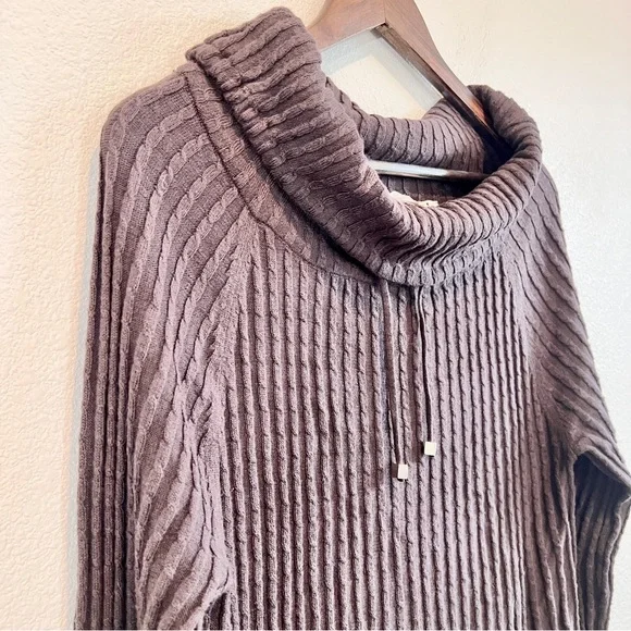 Soft Surroundings Ribbed Cowl Neck Cable Knit Sweater Brown Cozy Fall Layer M - Picture 2 of 9